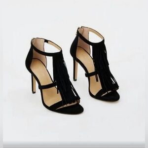 Ann Taylor black suede fringe heels